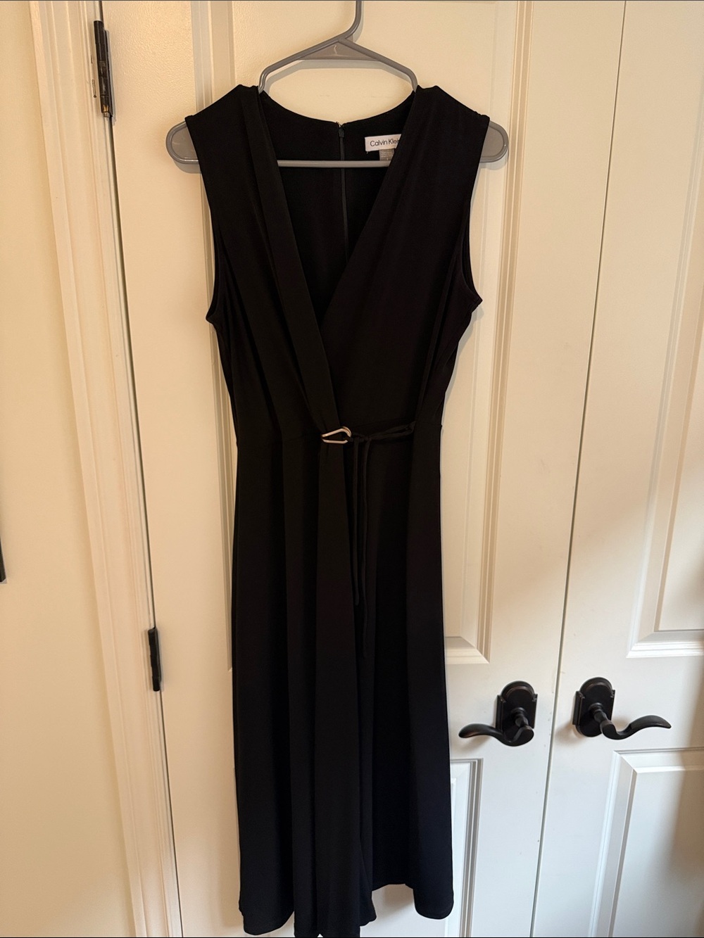 Calvin Klein black sleeveless wrap-style midi dress